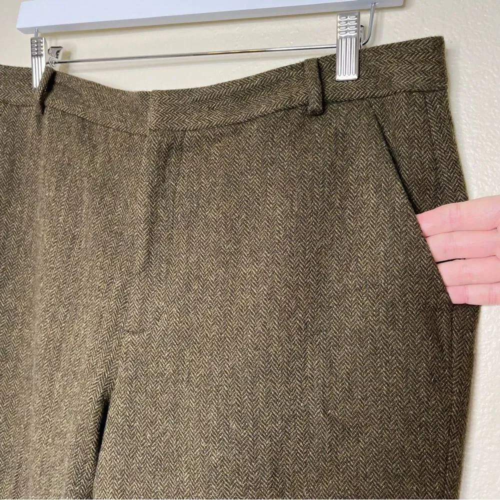 Chaps Wool Herringbone Straight Leg Poly Lined Brown Tan Pant Womens Size 12